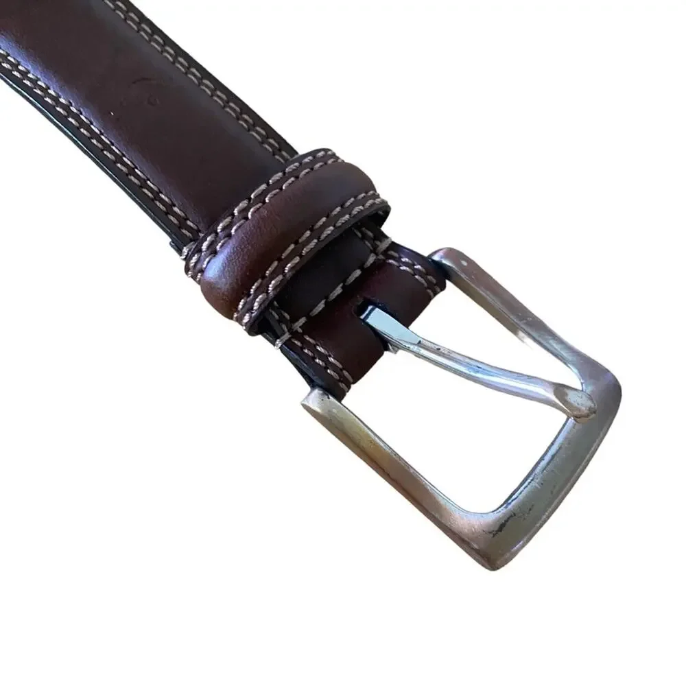 Men's Dockers Size 40/100 Brown Belt Style 11DO0168 Genuine Leather Silver Buckl